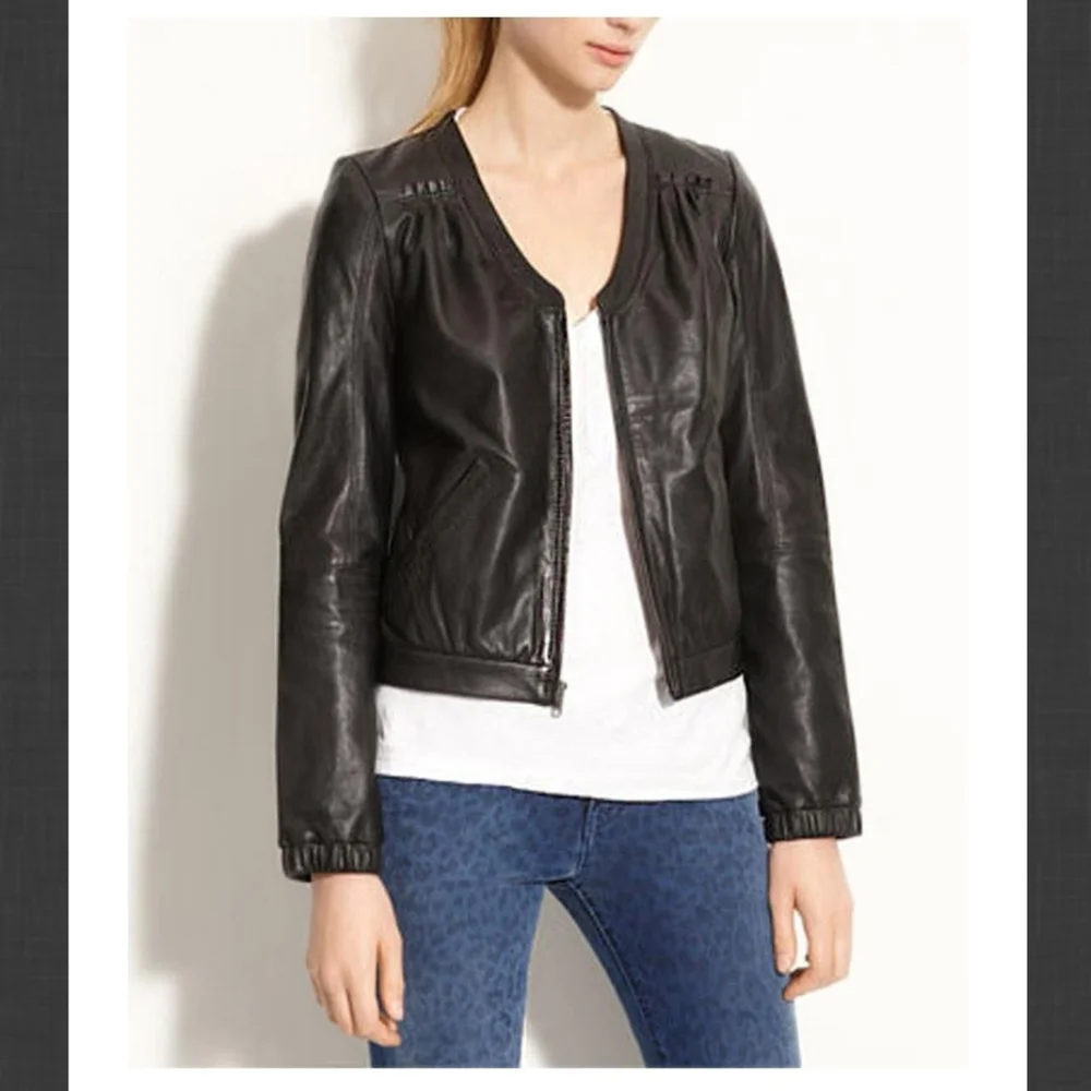 Leith Lambskin Leatger Yoke Crop Jacket - Picture 3 of 6